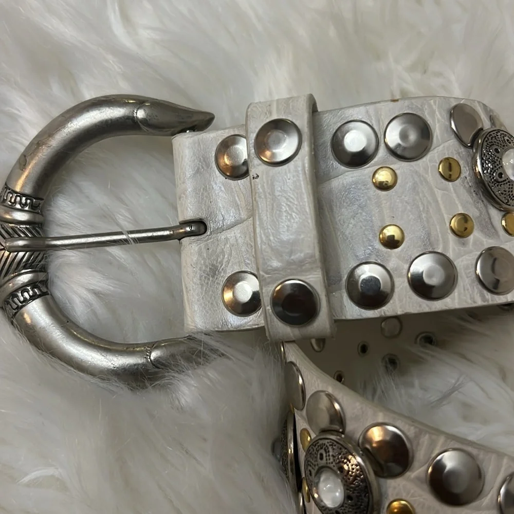 Nannini Cream and Silver Studded Belt